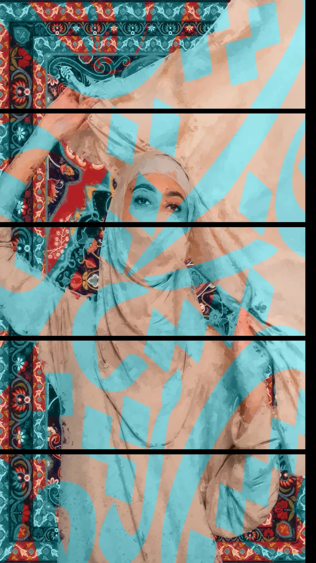 Veiled Woman Calligraphy – 5 Panels Straight