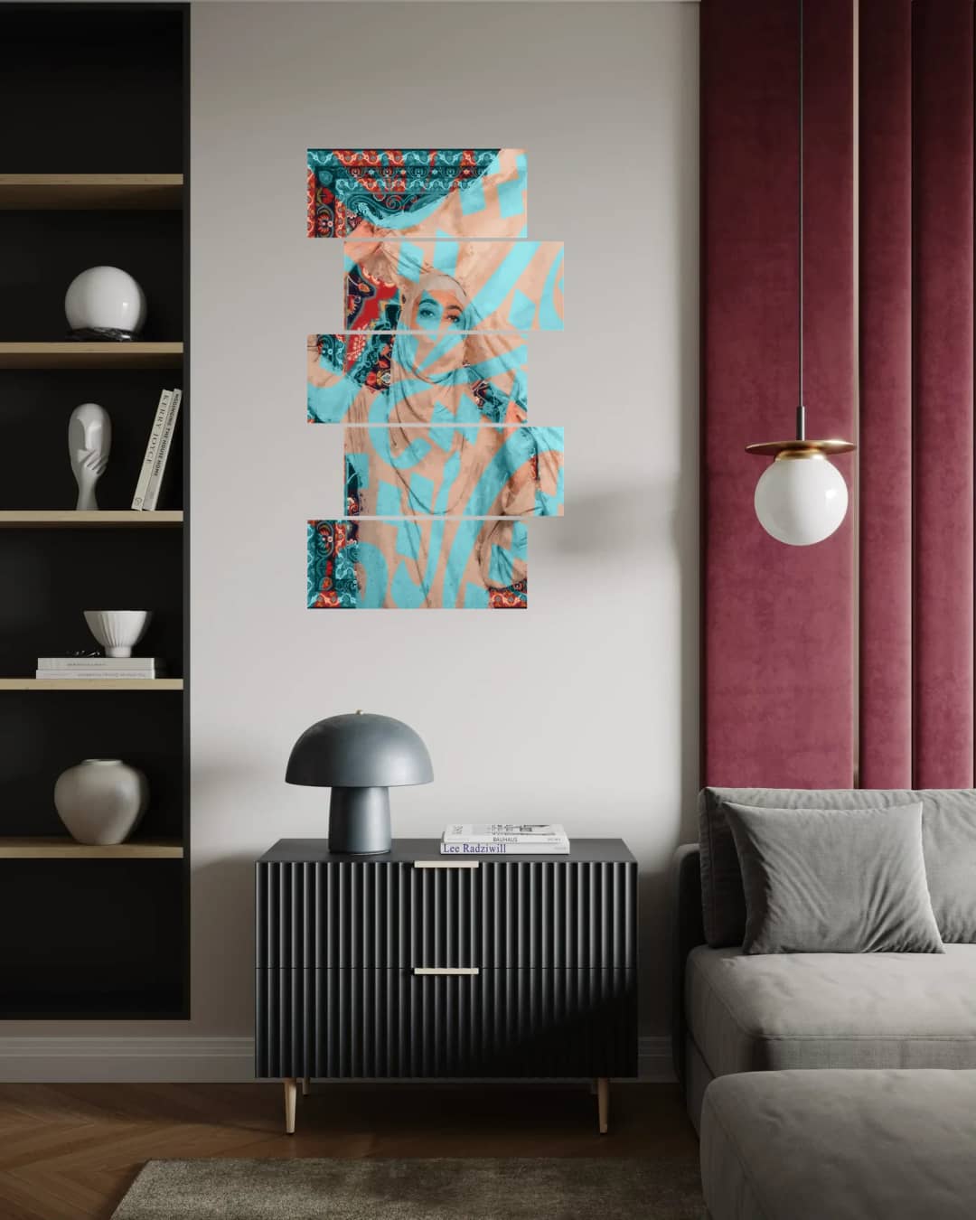 Veiled Woman Calligraphy – 5 Panels Up & Down