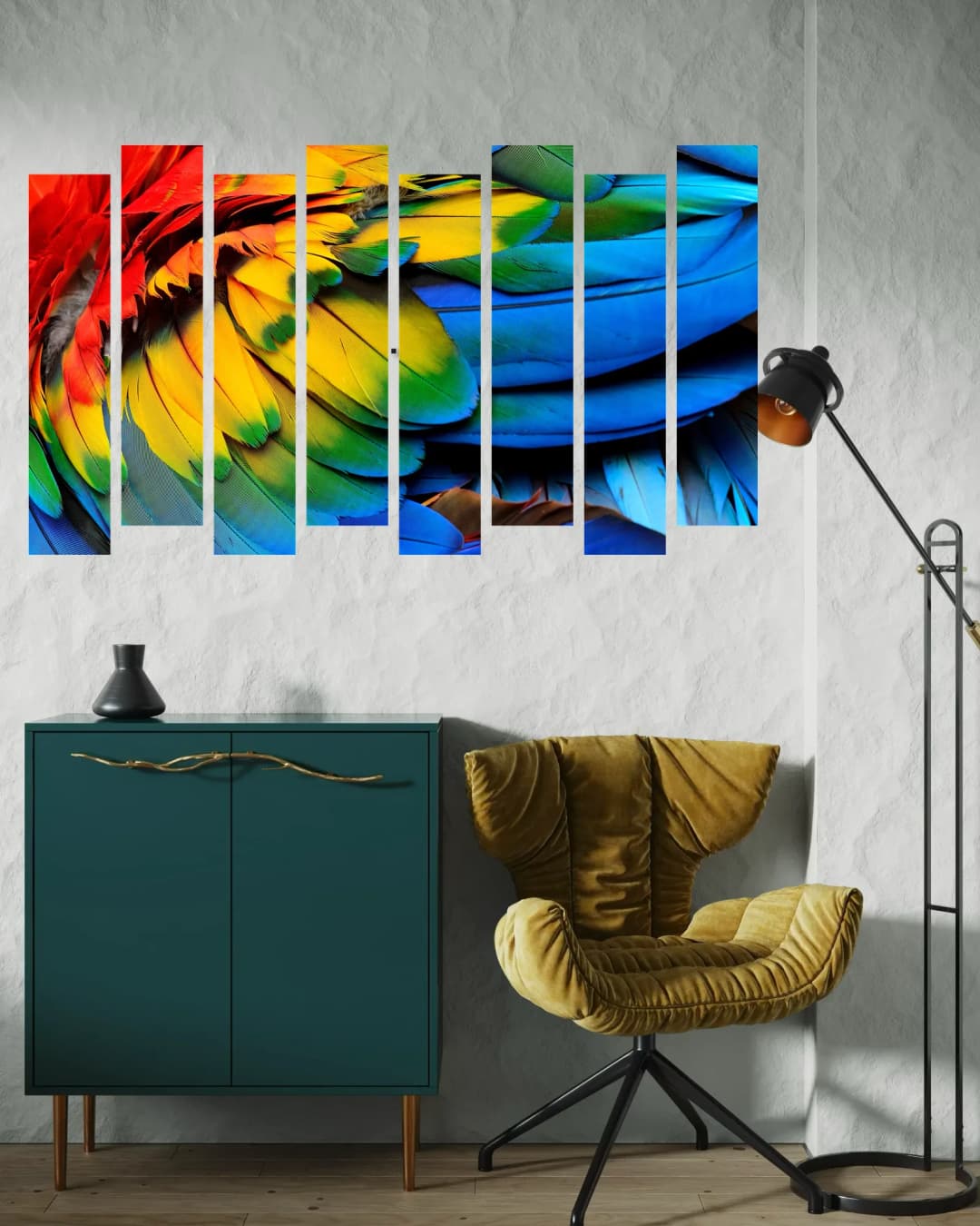 Vibrant Macaw Feathers – 8 Panels Up & Down