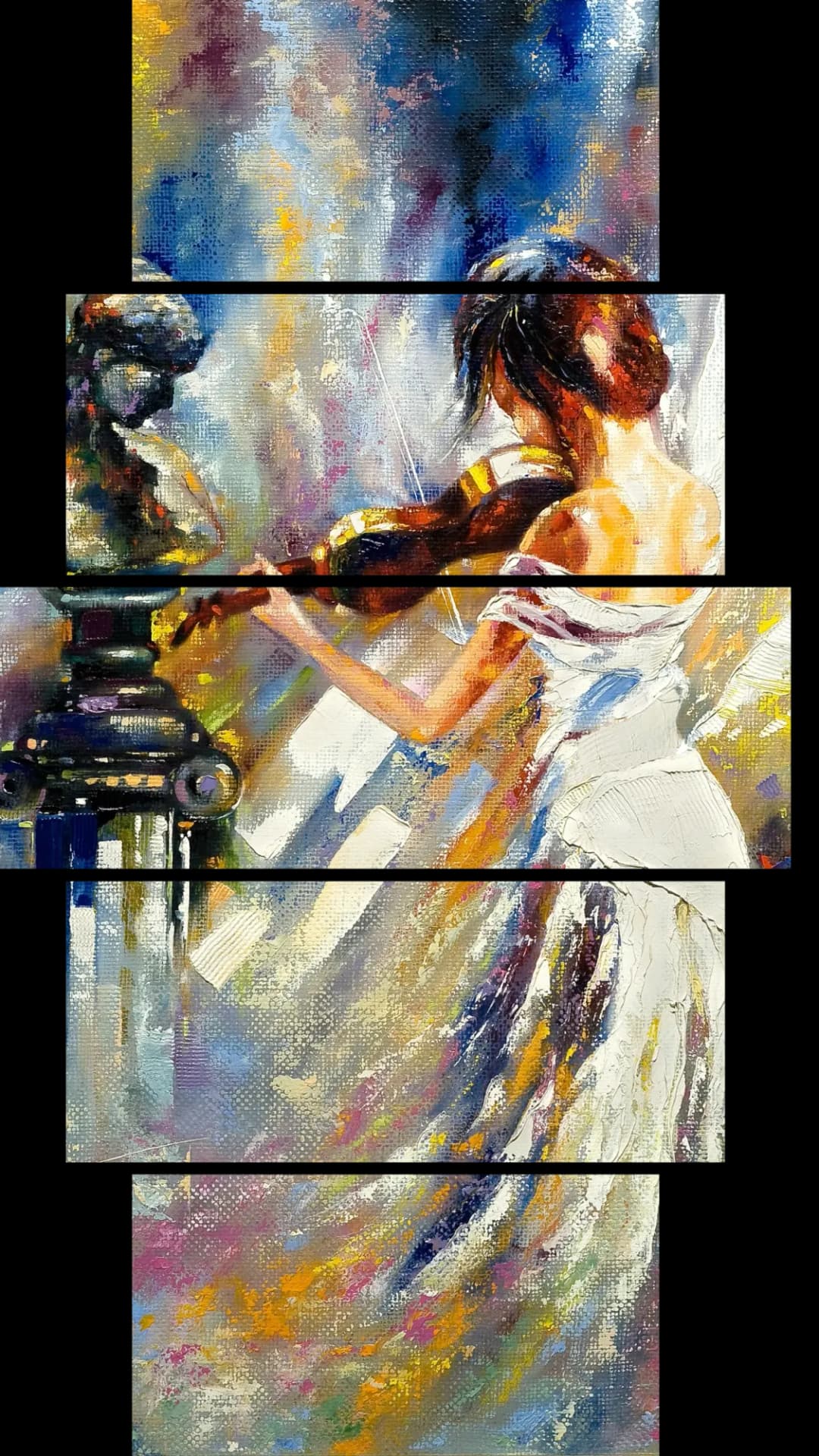 Violinist Beside Sculpture – 5 Panels Hierarchy