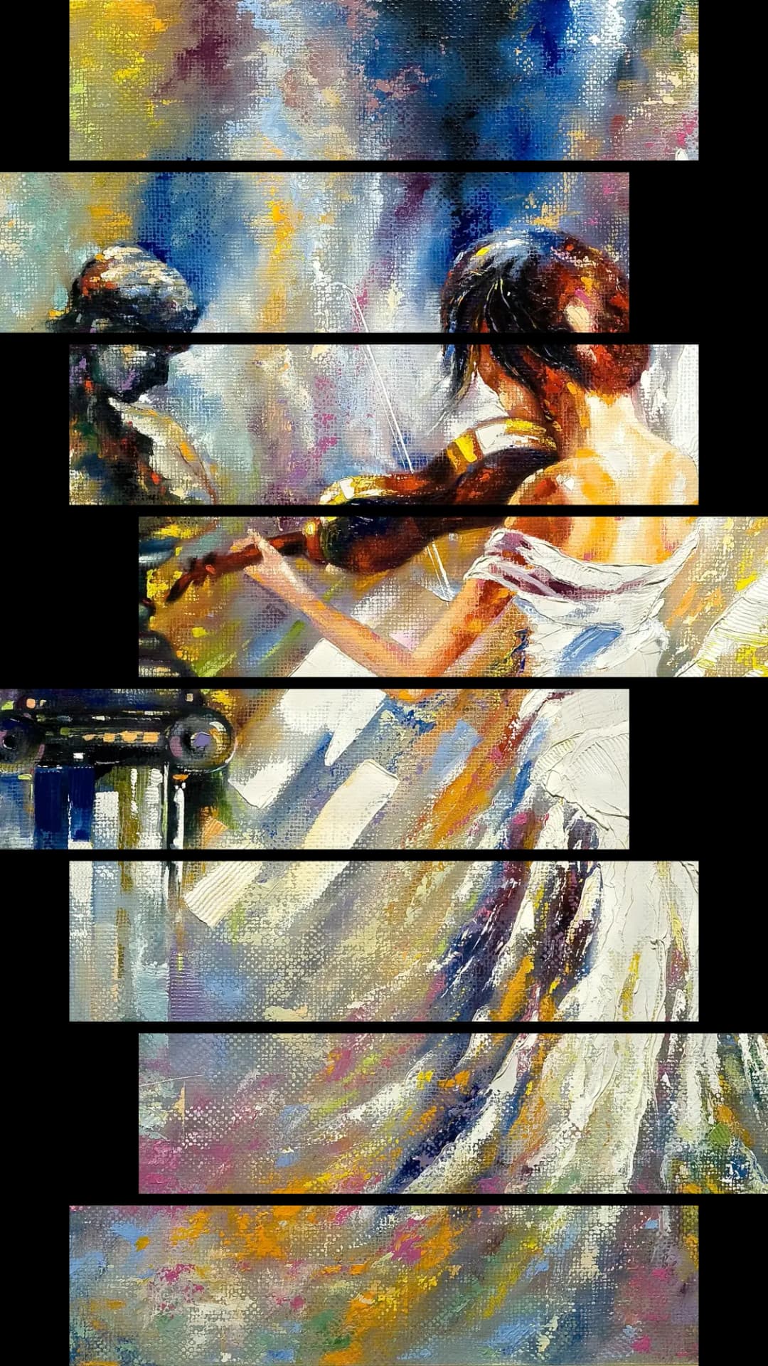 Violinist Beside Sculpture – 8 Panels Hierarchy