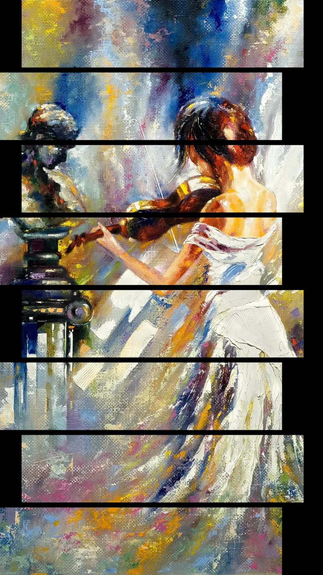Violinist Beside Sculpture – 8 Panels Up & Down