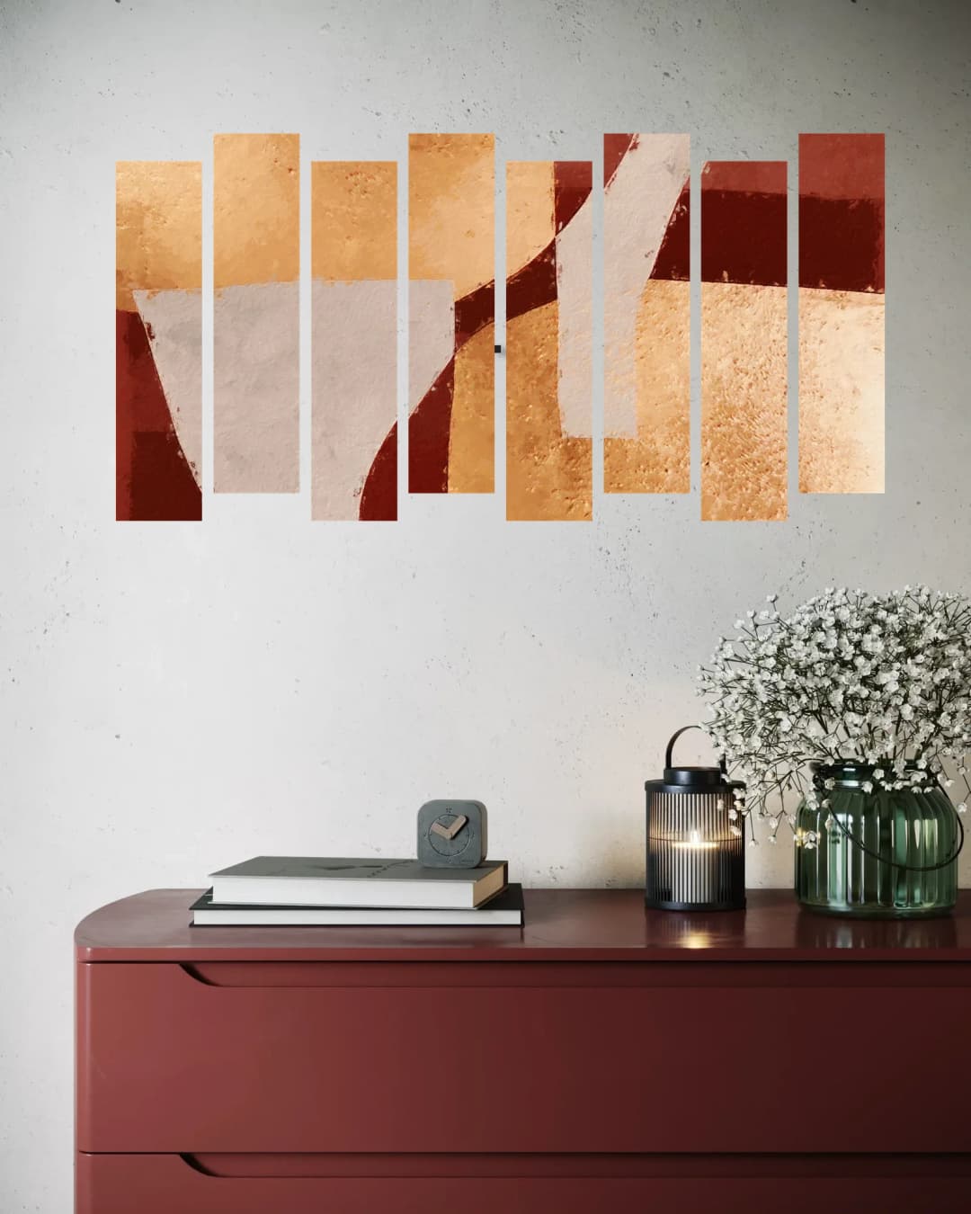 Warm Geometric Abstract – 8 Panels Up & Down