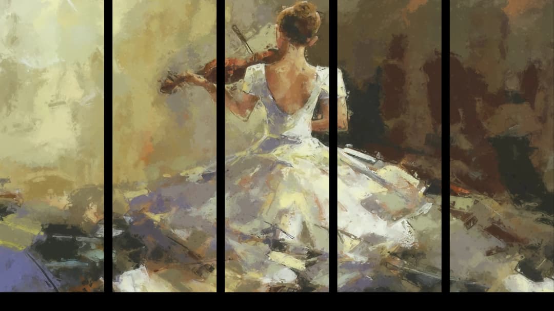White Dress Violinist – 5 Panels Straight