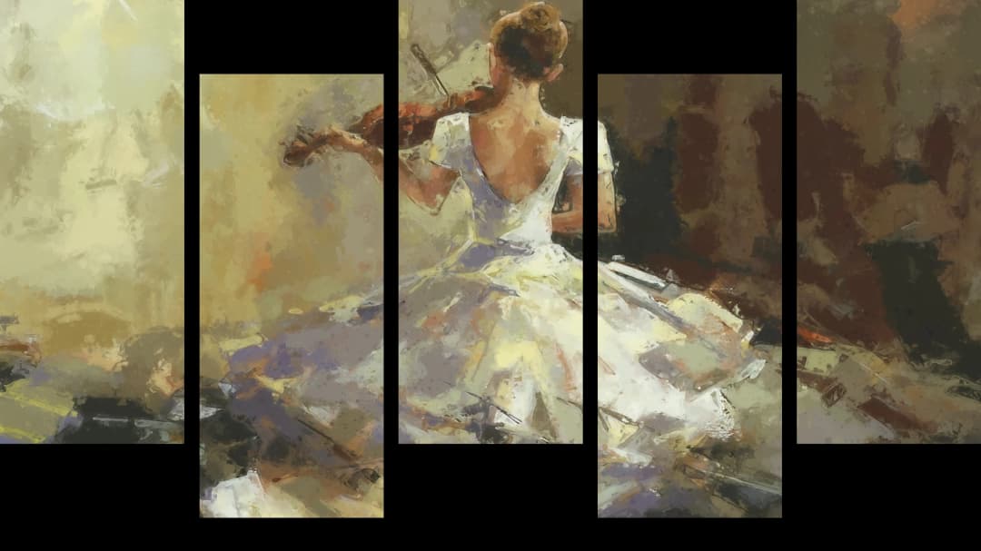 White Dress Violinist – 5 Panels Up & Down