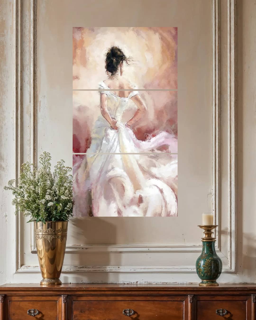 White Gown Back Portrait – 3 Panels