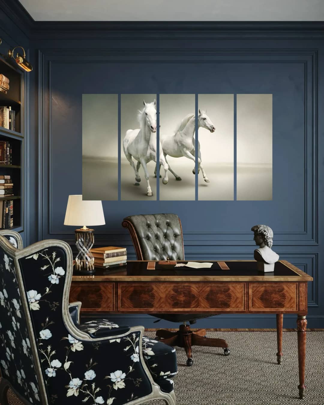 White Horses in Mist – 5 Panels Straight