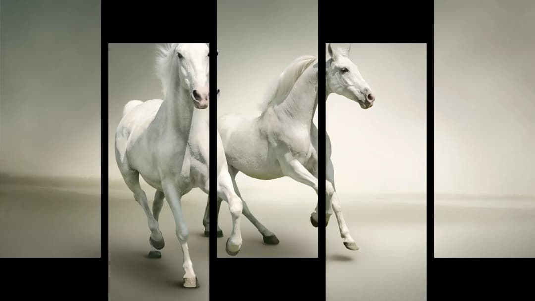 White Horses in Mist – 5 Panels Up & Down