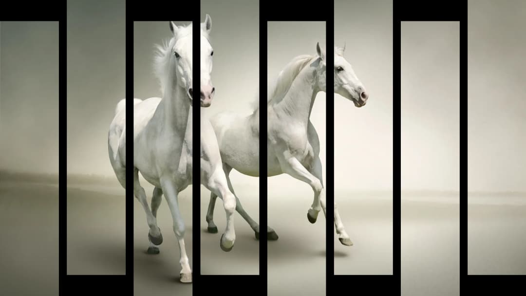 White Horses in Mist – 8 Panels Up & Down