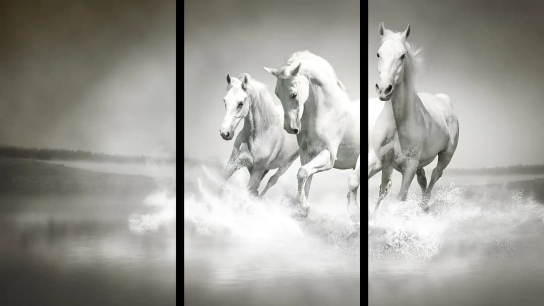 White Horses in Water – 3 Panels