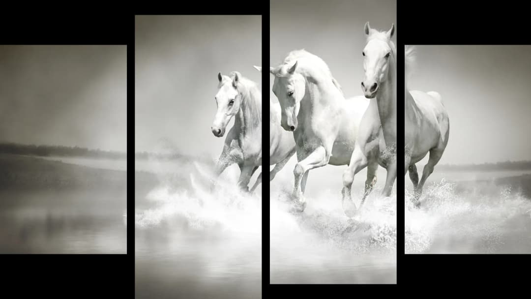 White Horses in Water – 4 Panels