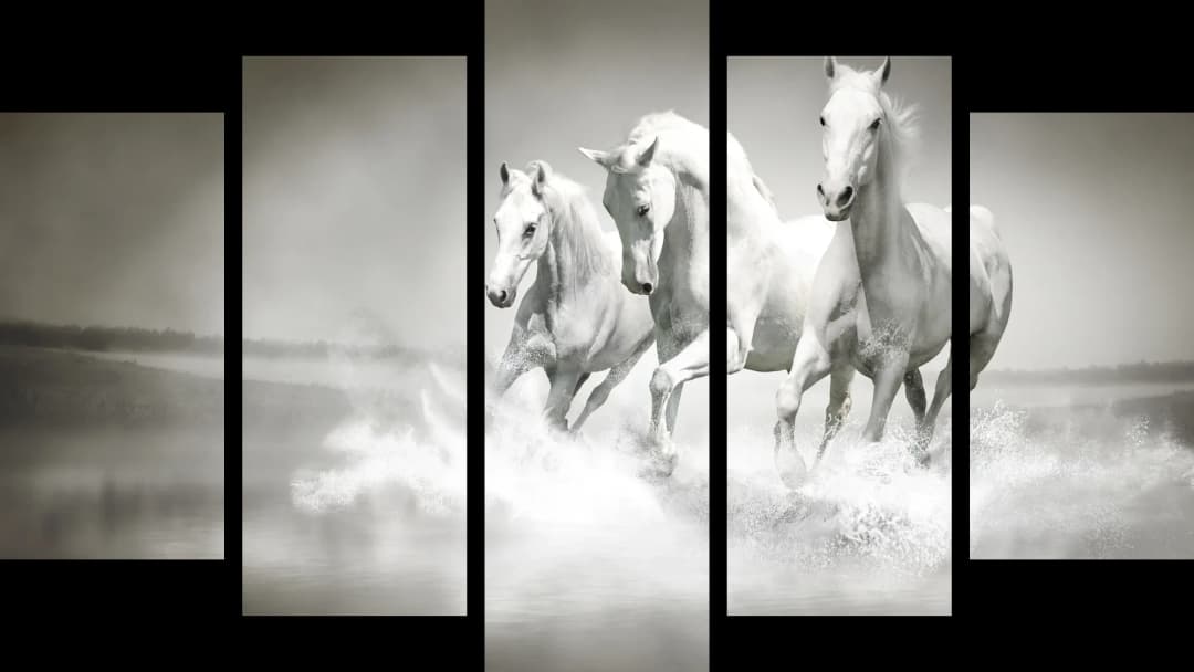White Horses in Water – 5 Panels Hierarchy