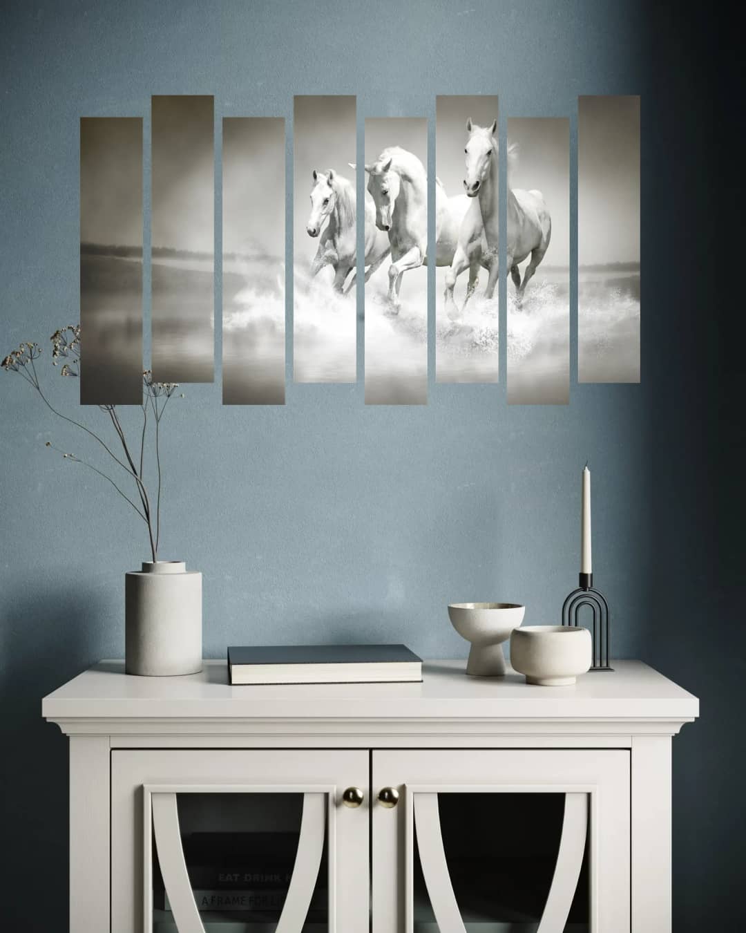 White Horses in Water – 8 Panels Up & Down