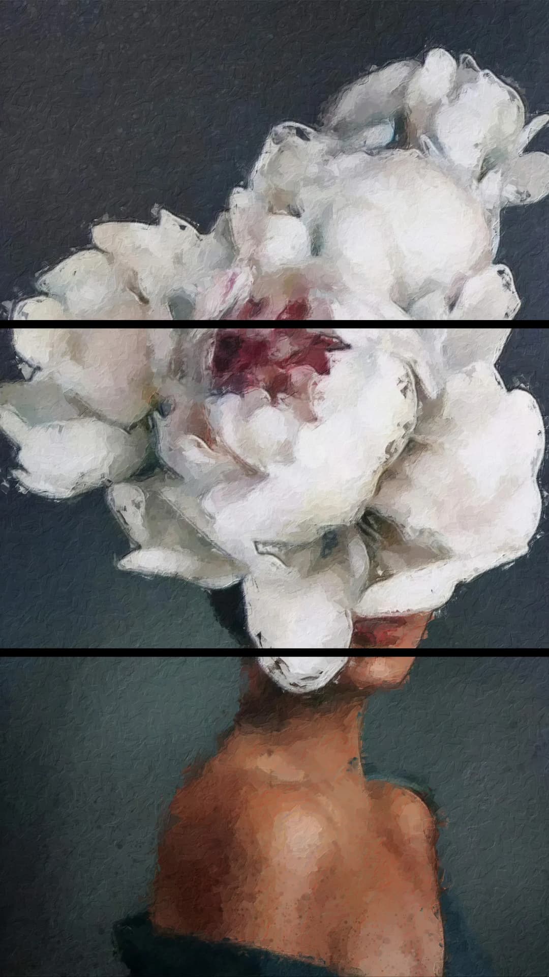 White Peony Head – 3 Panels