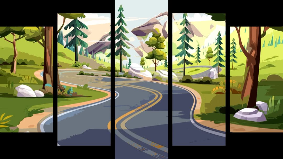 Winding Forest Road – 5 Panels Hierarchy