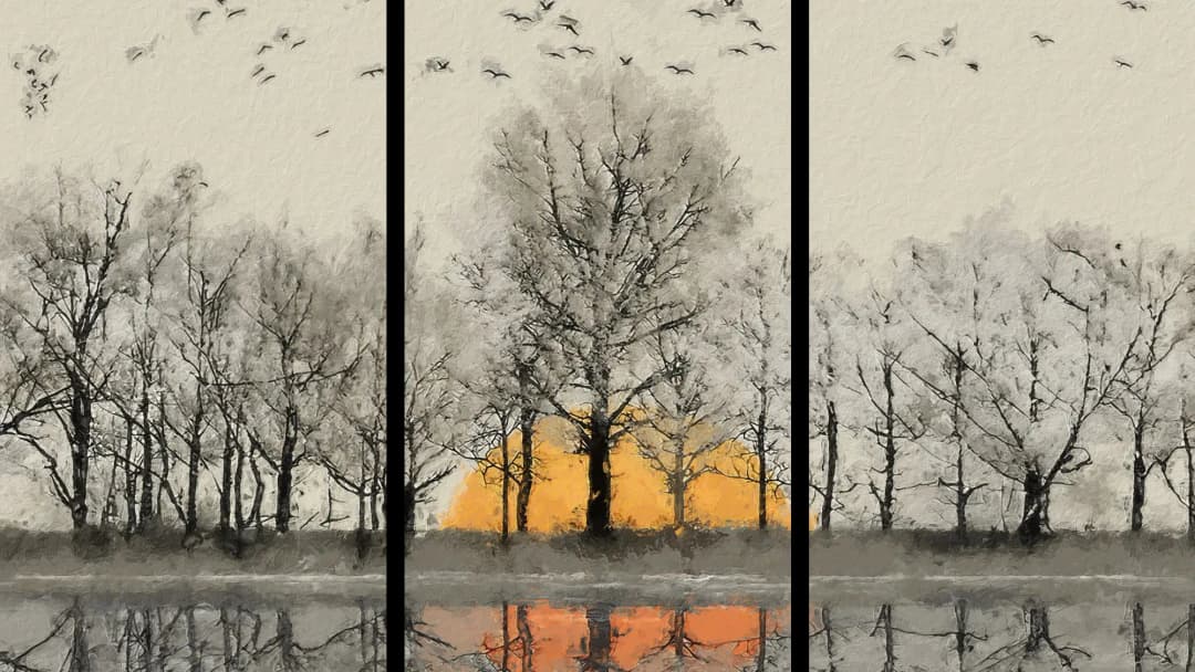Winter Birds Sunset Reflection – 3 Panels