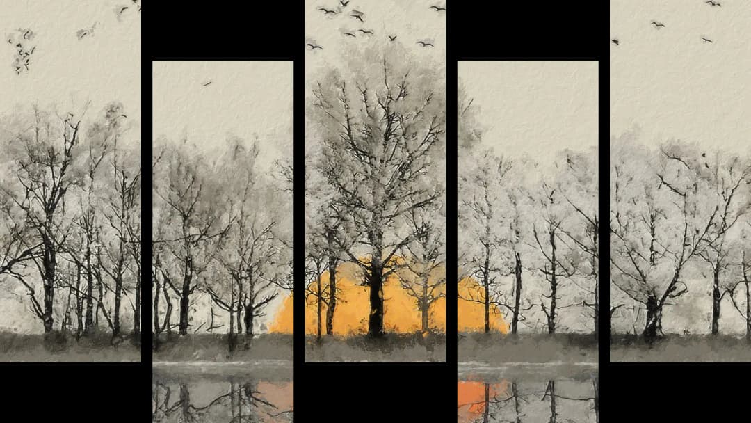 Winter Birds Sunset Reflection – 5 Panels Up & Down