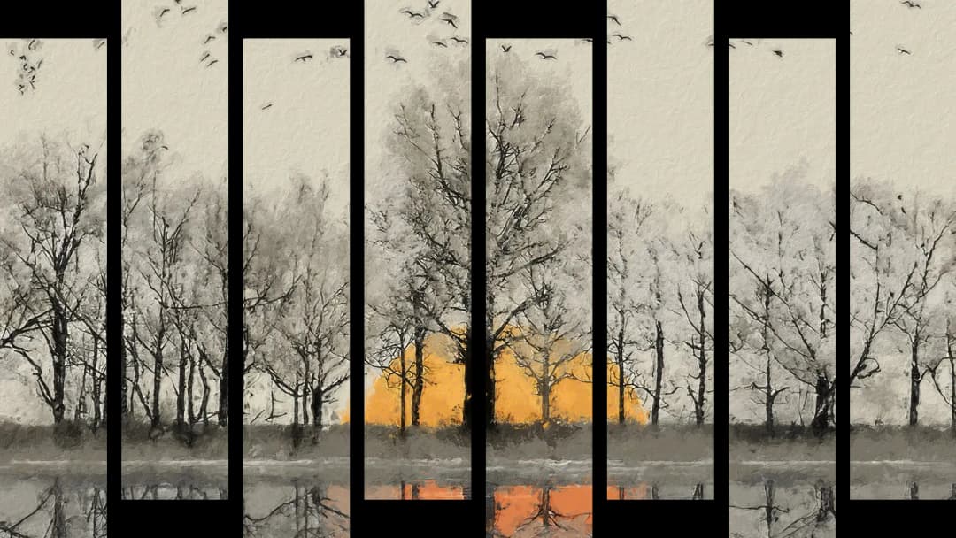 Winter Birds Sunset Reflection – 8 Panels Up & Down