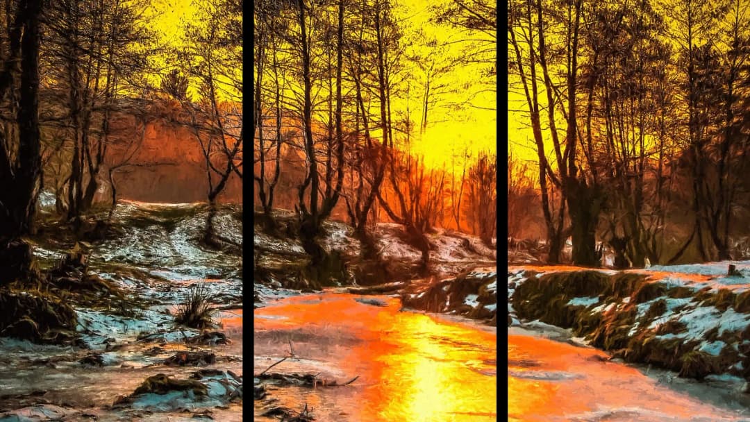 Winter Forest Snowy Stream – 3 Panels