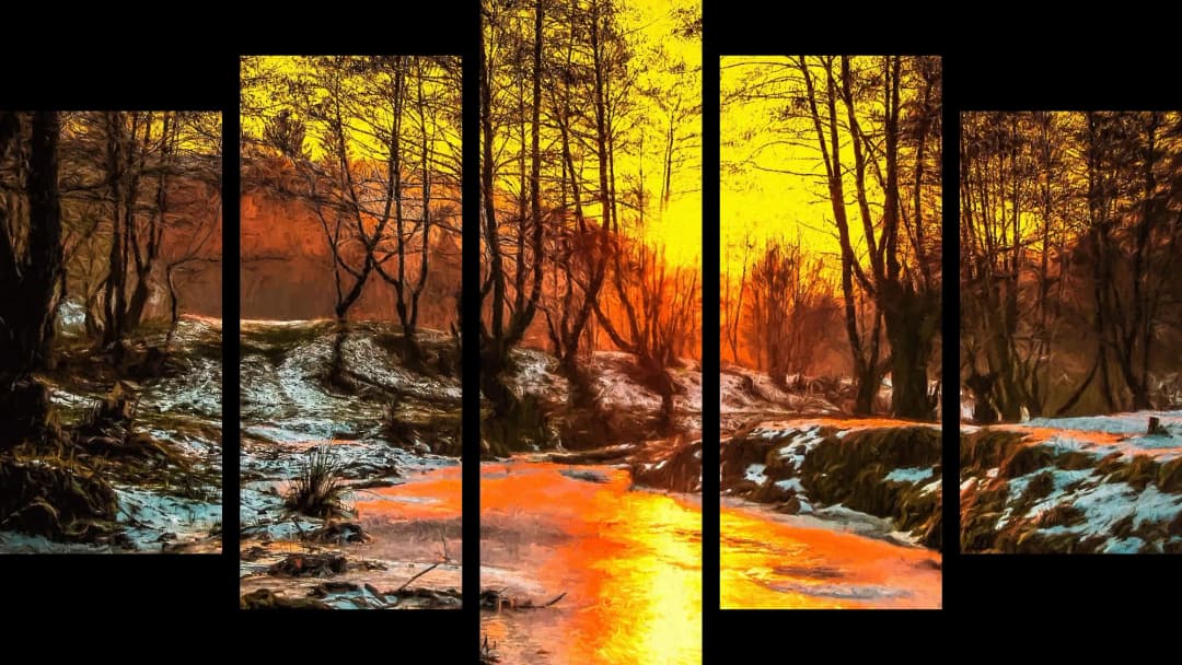 Winter Forest Snowy Stream – 5 Panels Hierarchy