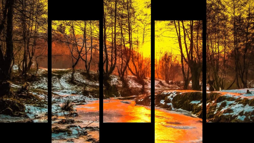 Winter Forest Snowy Stream – 5 Panels Up & Down