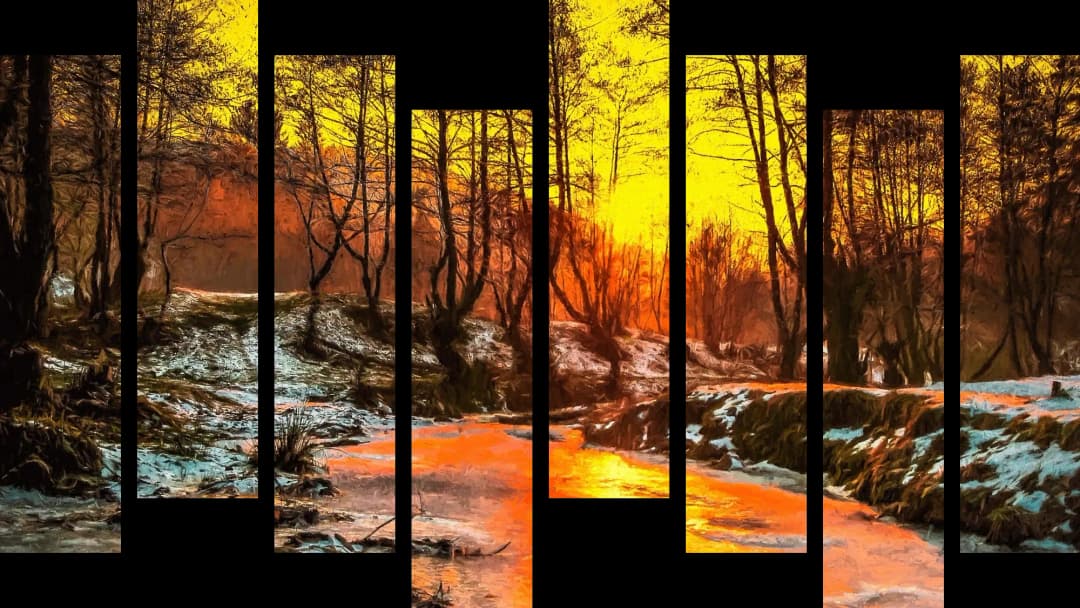 Winter Forest Snowy Stream – 8 Panels Hierarchy
