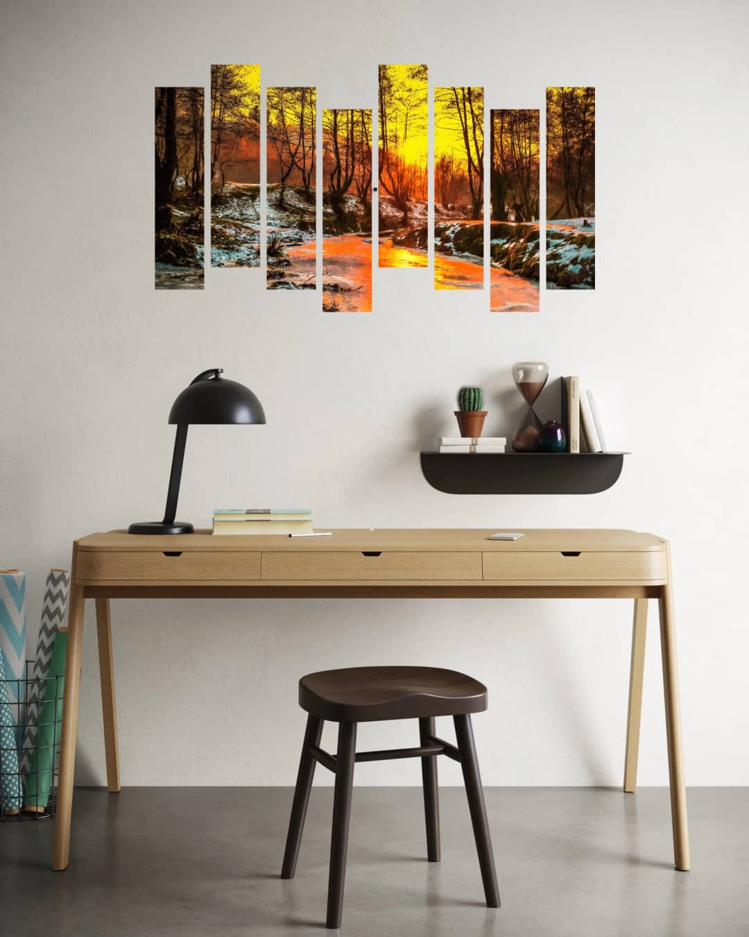 Winter Forest Snowy Stream – 8 Panels Hierarchy