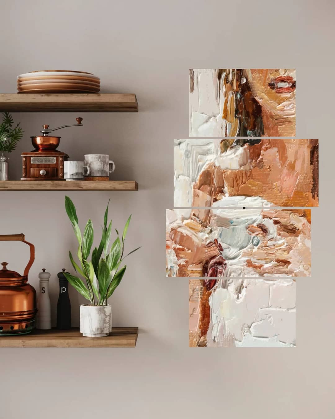 Woman Holding Coffee Cup – 4 Panels