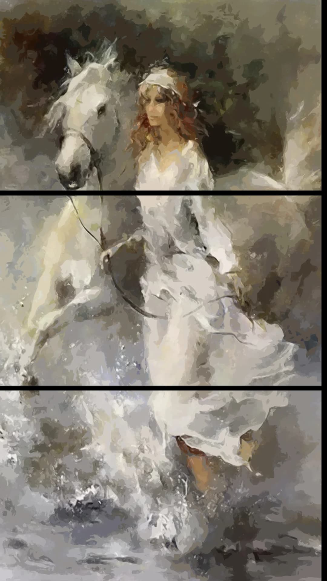 Woman On White Horse – 3 Panels