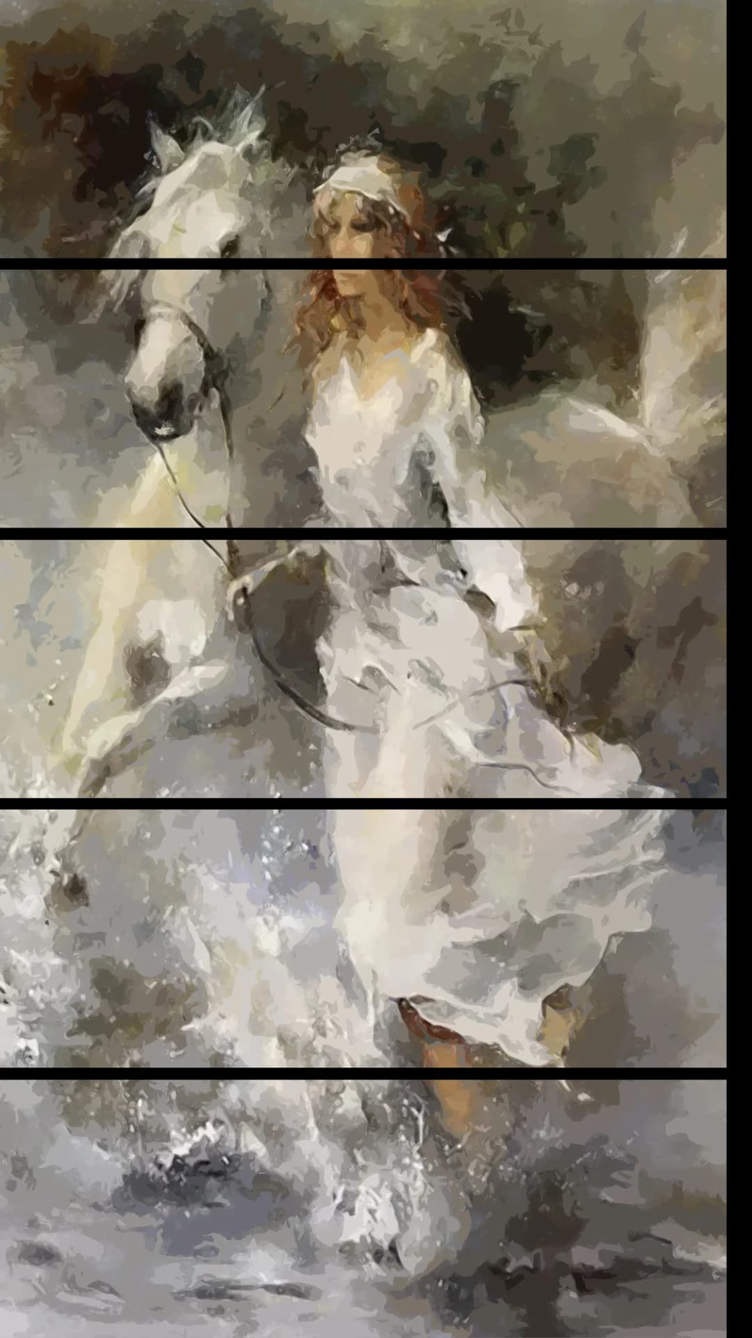 Woman On White Horse – 5 Panels Straight