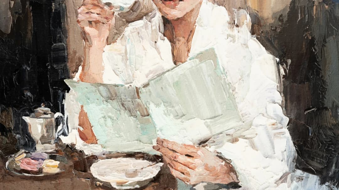 Woman Reading at Cafe