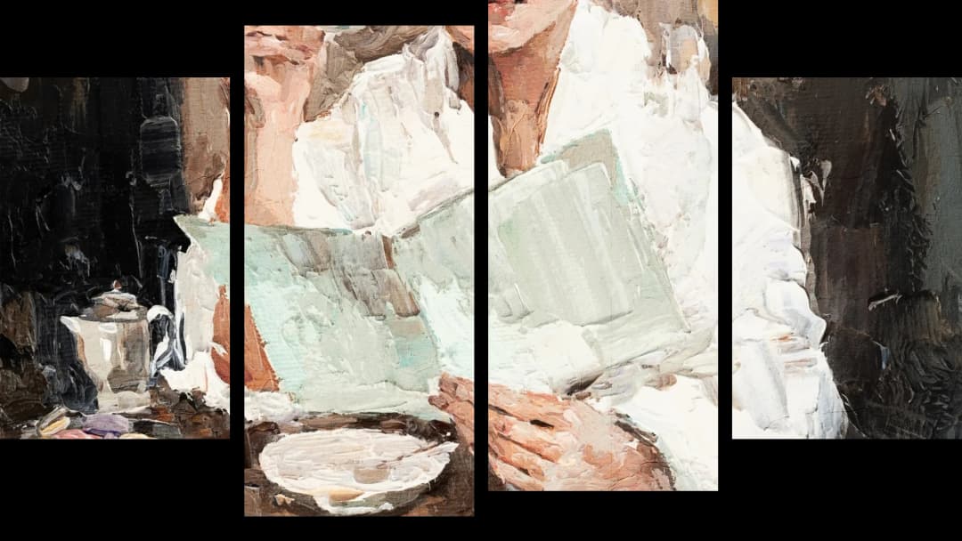 Woman Reading at Cafe – 4 Panels