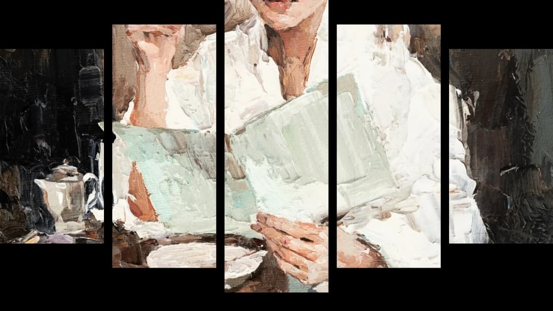 Woman Reading at Cafe – 5 Panels Hierarchy