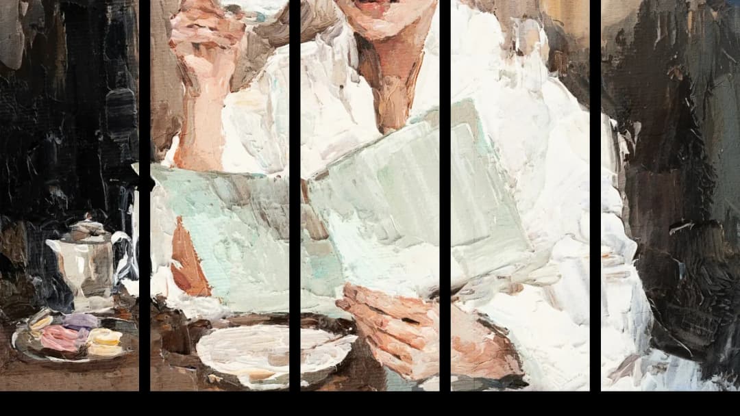 Woman Reading at Cafe – 5 Panels Straight