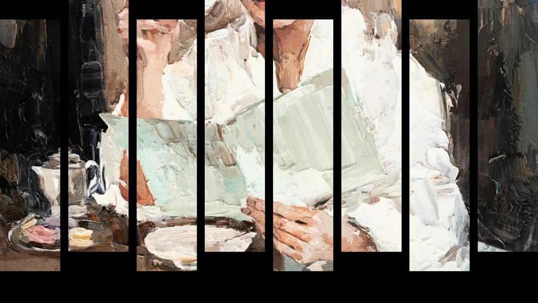 Woman Reading at Cafe – 8 Panels Up & Down