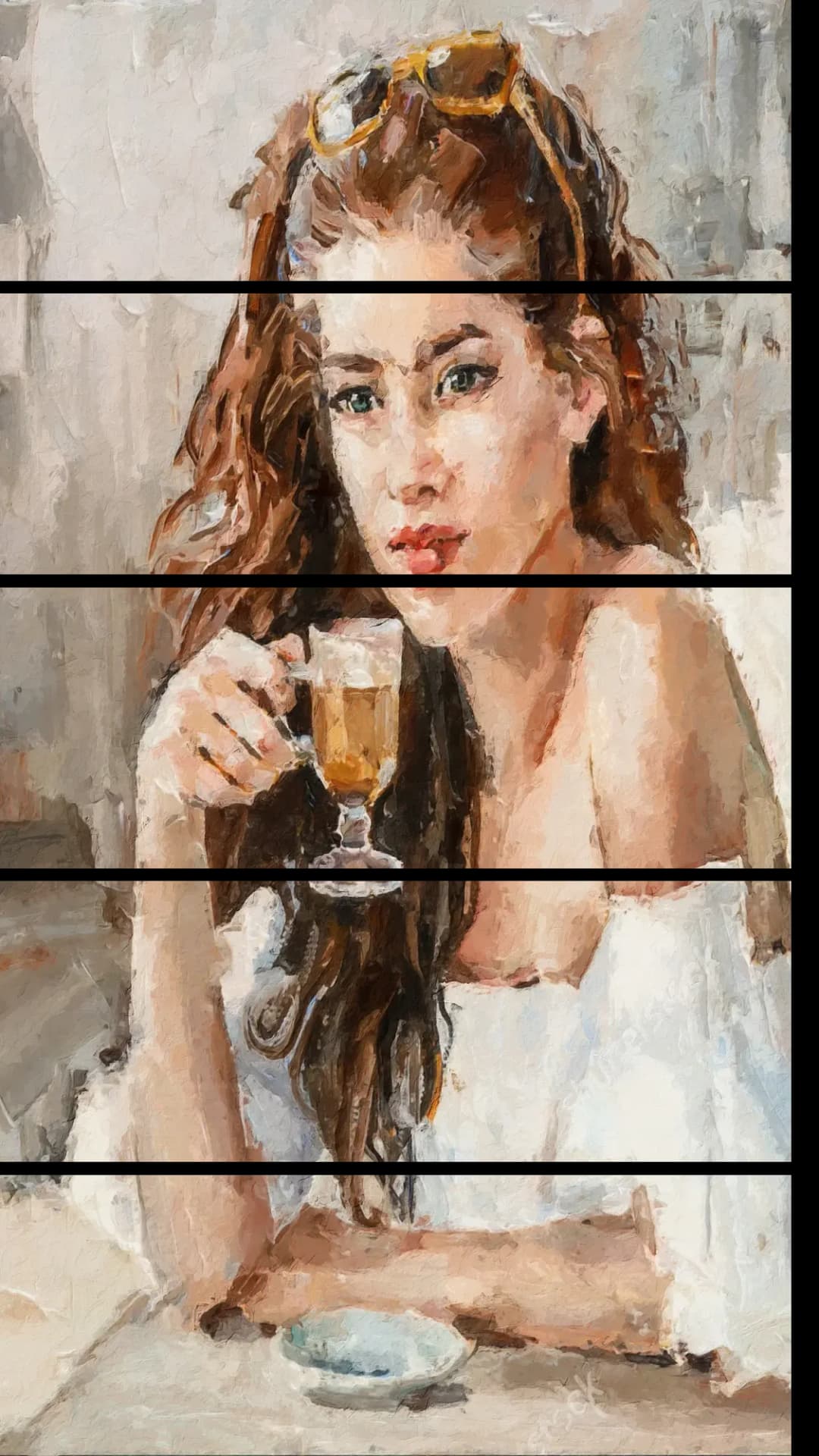Woman Sipping Latte – 5 Panels Straight