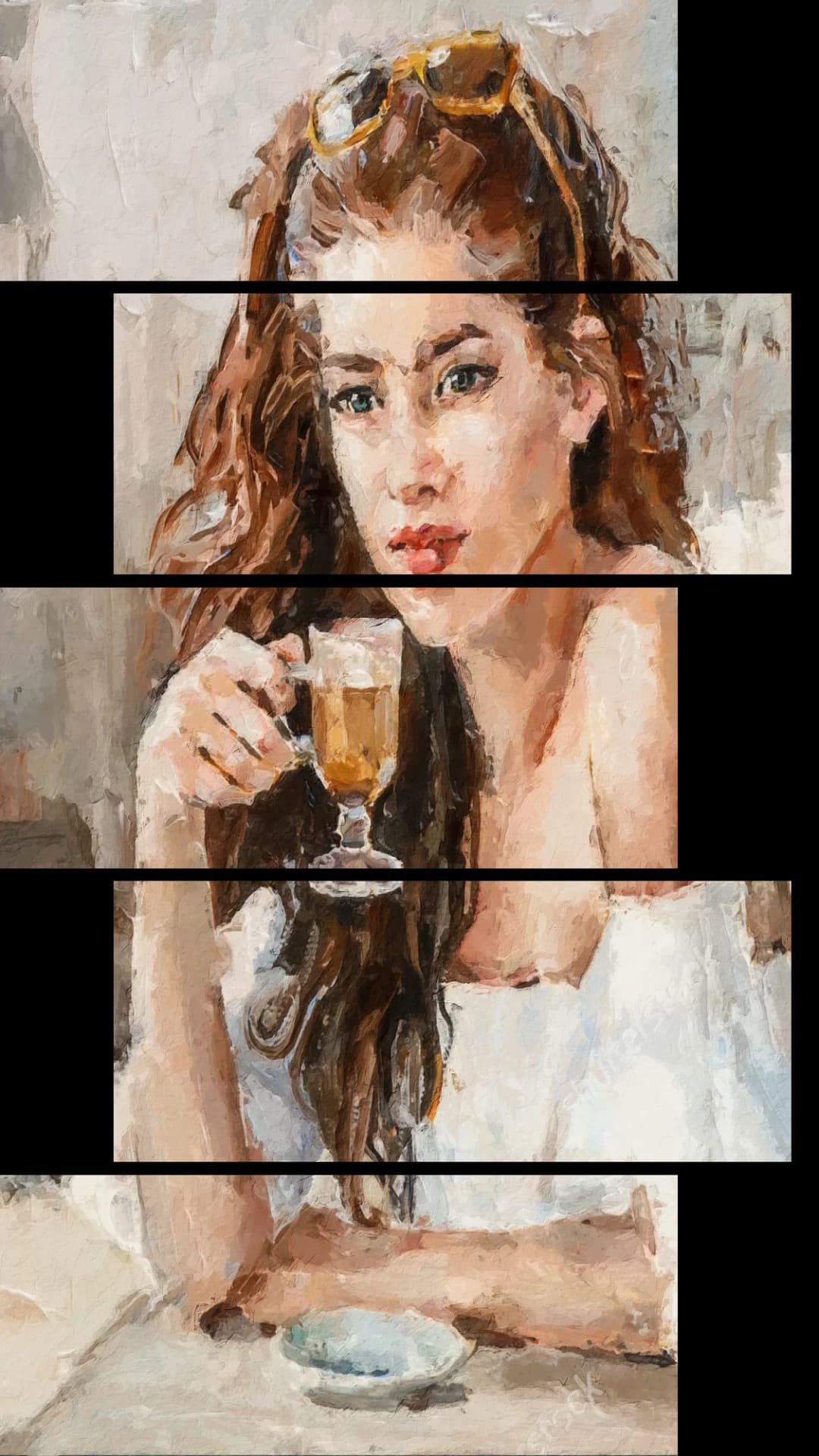 Woman Sipping Latte – 5 Panels Up & Down