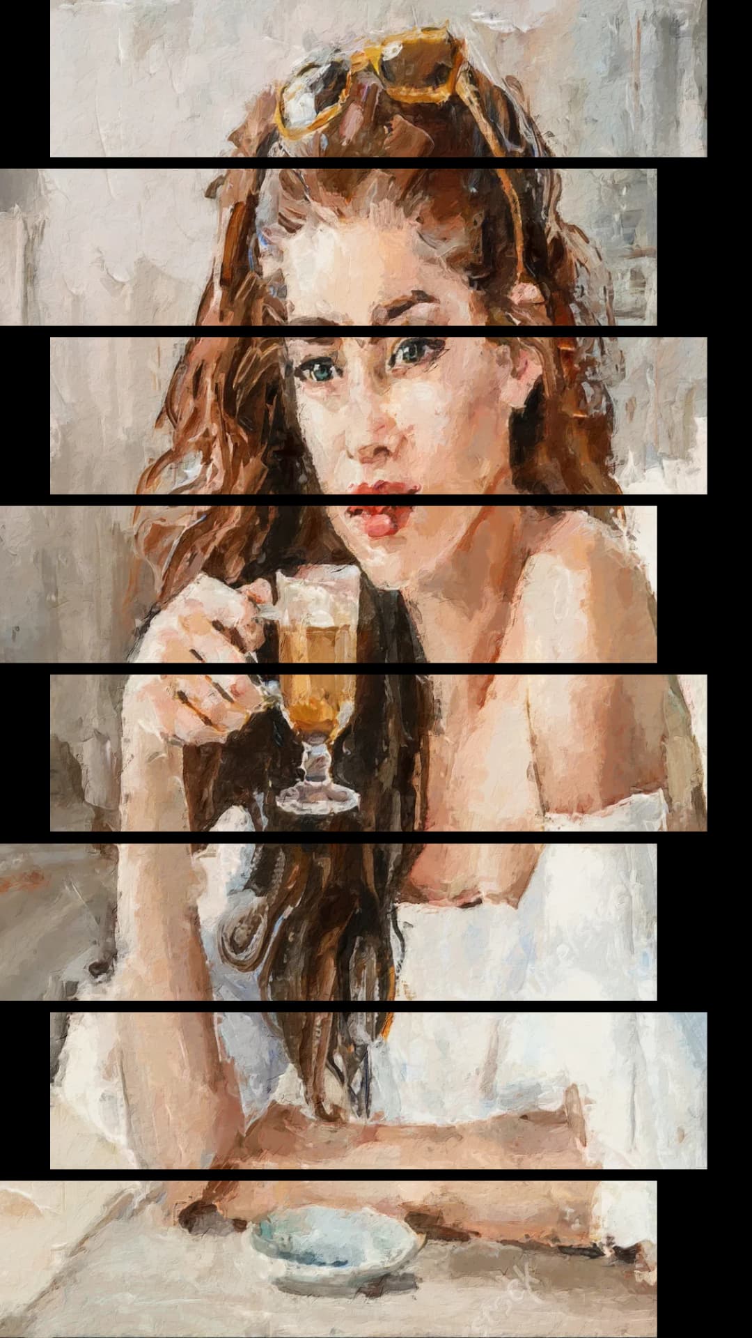 Woman Sipping Latte – 8 Panels Up & Down