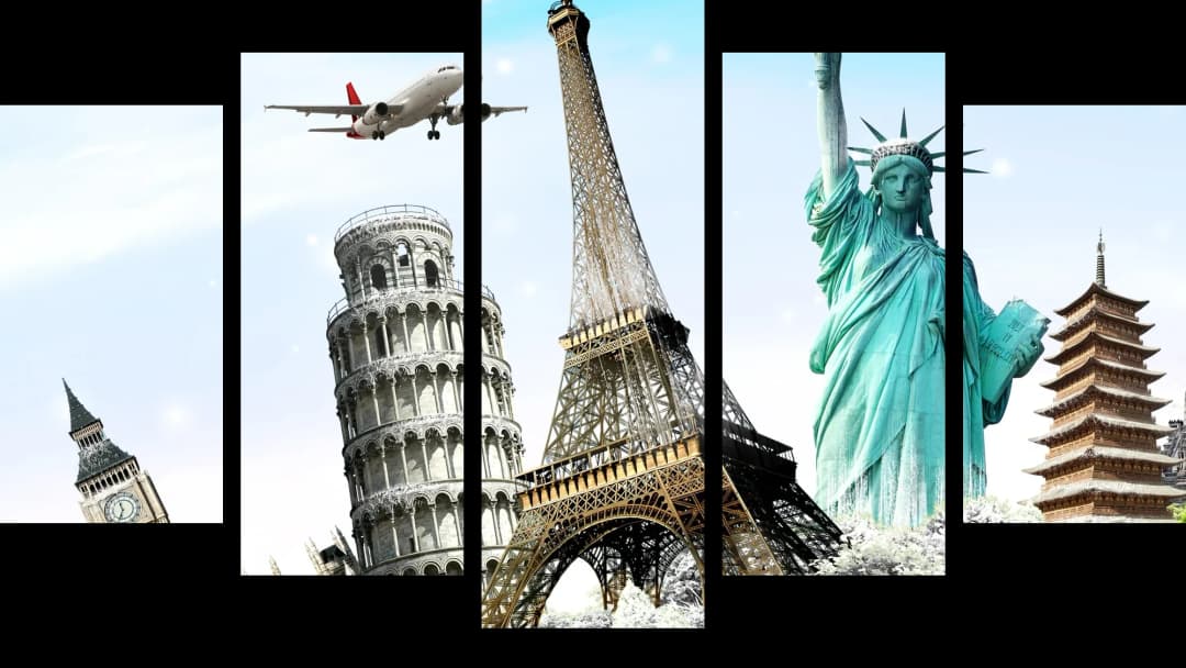 World Landmarks Collage – 5 Panels Hierarchy