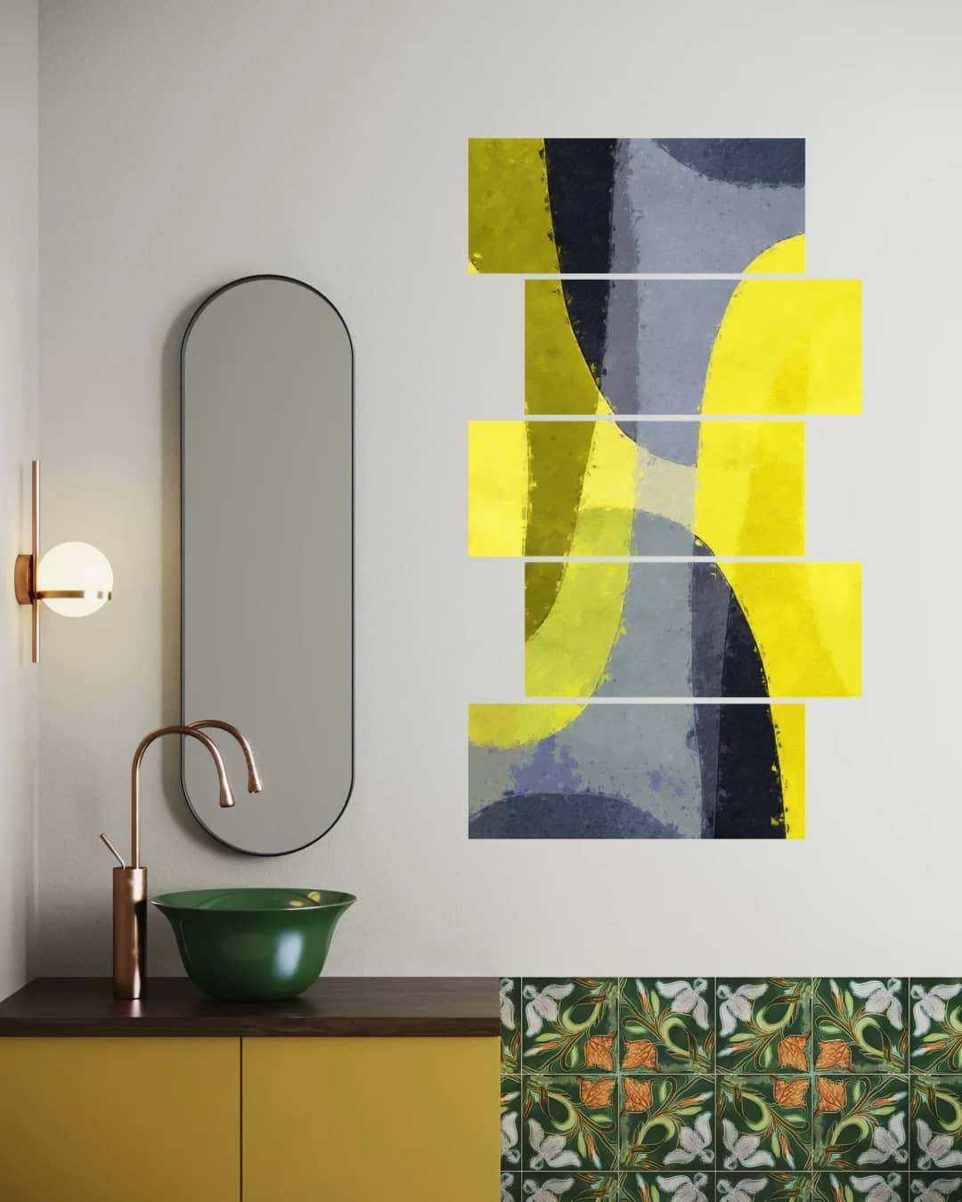 Yellow Grey Curves – 5 Panels Up & Down